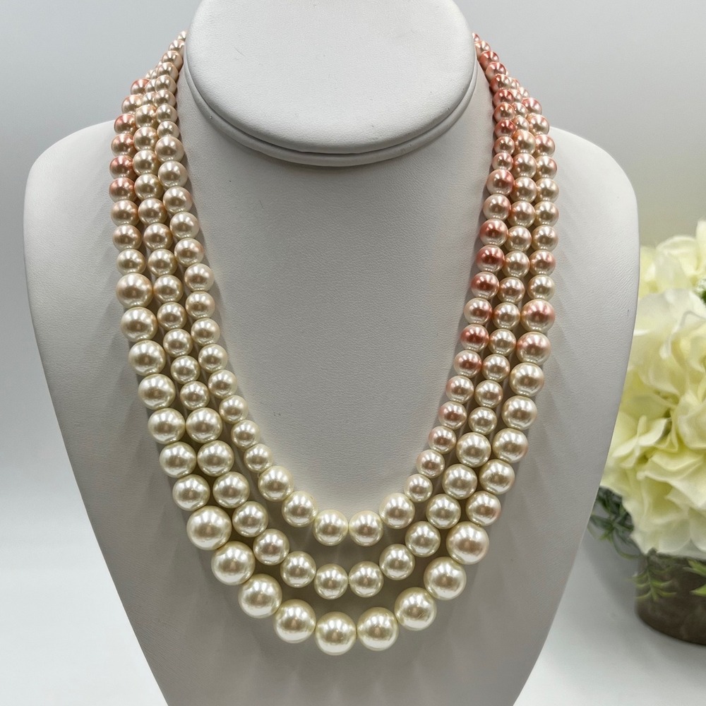 Anne Klein Vintage Pink‎ Cream Ombre Faux Pearl Triple Strand Necklace